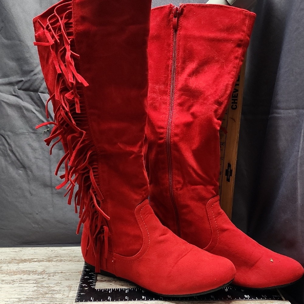 Kalli Collection Red Heeled Fringe Boots